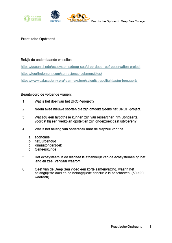 werkblad CAS deep sea PO